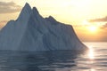 Ocean and sunshine coming from the side of iceberg, 3d rendering