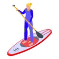 Ocean sup surfer icon, isometric style