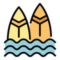 Ocean surf board icon vector flat