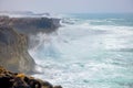 Huge waves crash against the rocky coast of the Atlantic Ocean Royalty Free Stock Photo