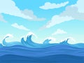 Ocean surface wave seamless. Underwater cartoon liquid pattern river and sea vector background