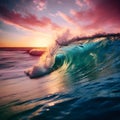 Ocean surface with waves. Sunset and clouds on background. Royalty Free Stock Photo