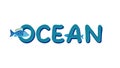 OCEAN Text with Fish and Wave Design, vector design Generative AI Royalty Free Stock Photo