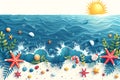 Ocean-themed illustration with a detailed and creative depiction of underwater life and beach elements, perfect for Royalty Free Stock Photo