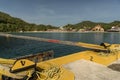 The beach and beachfront bars in Santa Cruz Huatulco from the cruise terminal dock