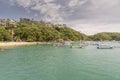 Buildings and boats in Santa Cruz Huatulco Mexico Royalty Free Stock Photo