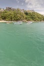 Buildings, sea and boats in Santa Cruz Huatulco Mexico Royalty Free Stock Photo