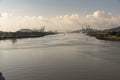 Looking back at the Bridge of the Americas from the entrance to the Panama Canal