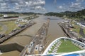 Island Princess as the lock gates open in the Miraflores Locks Panama Canal Royalty Free Stock Photo