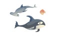 Ocean Underwater Animals with Floating Winghead Shark and Whale Vector Set