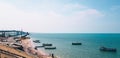 An ocean view with boats along Rameswaram between India and Sri Lanka