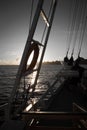 The ocean view from the bow of sailing ship on beautiful sunsets Royalty Free Stock Photo
