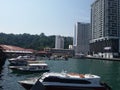 Beautiful sunny day and the ocean view city centre in Jesselton Point Jetty, Kota Kinabalu. Sabah, Malaysia. Borneo. Royalty Free Stock Photo