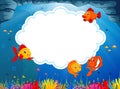 The ocean view with the cloud board blank space and some little sea fish swimming