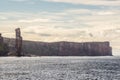 Ocean view of Old Man of Hoy, a tall sandstone stack at the coast between Stromness and Scrabster at Orknay in Scotland, Uk