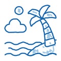 Ocean View with Palm doodle icon hand drawn illustration Royalty Free Stock Photo