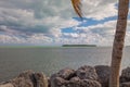 Ocean View With Palm Trees and Rocks and Beautiful Clouds Royalty Free Stock Photo