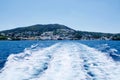 Ocean Wake Behind Ferry in Greece