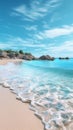Ocean blue water wave beach with clouds, rocks and sand. Nature theme background Royalty Free Stock Photo