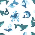Ocean water and dolphin animals seamless pattern vector Royalty Free Stock Photo