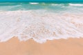 Ocean water foam splashes washing sandy beach. Amazing landscape scenery. Crashing waves of sandy coastline. Sea ocean Royalty Free Stock Photo