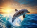 Ocean wave with animal. Bottlenosed dolphin Tursiops truncatus in the blue water. Wildlife action scene from ocean nature Royalty Free Stock Photo