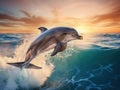 Ocean wave with animal. Bottlenosed dolphin Tursiops truncatus in the blue water. Wildlife action scene from ocean nature Royalty Free Stock Photo