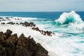 Ocean wave splashing rock shore Royalty Free Stock Photo