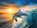 Ocean wave with Bottlenosed Tursiops in the blue Wildlife action scene from ocean nature Royalty Free Stock Photo