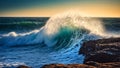 Ocean wave breaking on shore, generative ai