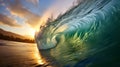 ocean wave close-up against sunset background Royalty Free Stock Photo
