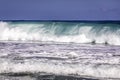 Ocean Wave Closeup Water. Ocean wave closeup detail of upright crashing hollow breaking water. Royalty Free Stock Photo