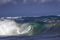 Ocean Wave Closeup Water. Ocean wave closeup detail of upright crashing hollow breaking water. Royalty Free Stock Photo