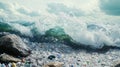 Ocean Wave Crashing on a Beach Covered in Plastic Debris Royalty Free Stock Photo