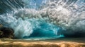 Ocean Wave Crashing Underwater Sandy Beach Scene Royalty Free Stock Photo