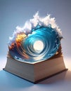 Ocean Wave Emerging from Ancient Book: Knowledge, Mystery, and the Power of Stories Royalty Free Stock Photo