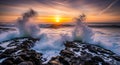 Ocean Wave Sunrise Crashing Waves on Rocky Coastline Royalty Free Stock Photo