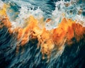 Ocean Wave at Sunset. Fiery Waters.Generative AI.