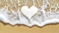 Ocean wave washes white heart on sandy beach Royalty Free Stock Photo