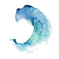 Ocean wave watercolor splashes in blue green colors. Abstract texture background illustration for summer surfing designs Royalty Free Stock Photo