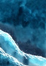 Ocean wave watercolor on top view hand painting background. Royalty Free Stock Photo