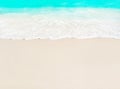 Ocean wave and white sand at tropical beach, island Praslin, Seychelles