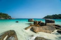 Ocean waves, Beautiful tropical beach and rocky coastline and beautiful forest. Nga Khin Nyo Gyee Island Myanmar. Tropical seas