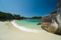 Ocean waves, Beautiful tropical beach and rocky coastline and beautiful forest. Nga Khin Nyo Gyee Island Myanmar. Tropical seas