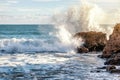 Ocean waves break against the rocks, Portugal, beautiful nature