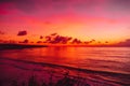 Ocean with waves and bright sunset or sunrise in Bali. Ocean with sunset colors Royalty Free Stock Photo