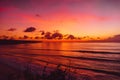 Ocean with waves and bright sunset or sunrise Royalty Free Stock Photo