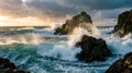 Ocean Waves Crashing on Rocks Royalty Free Stock Photo