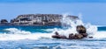 Ocean waves crash against rocks Otter Rock Oregon