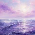 Lavender Symbolism Seascape Abstract: Realistic Ocean Painting With Soft Purple Clouds Royalty Free Stock Photo